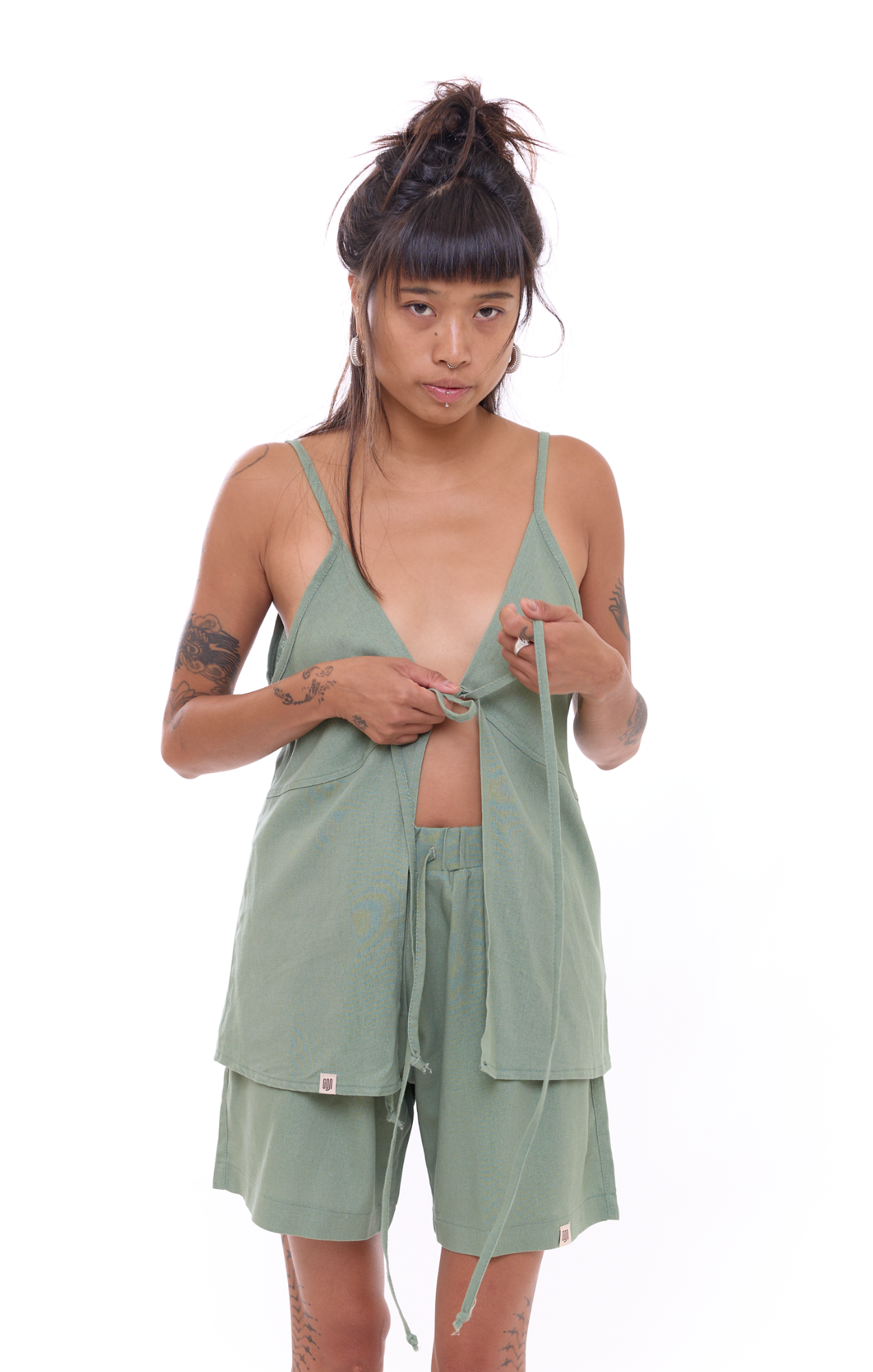 Green - Unisex Linen Shorts