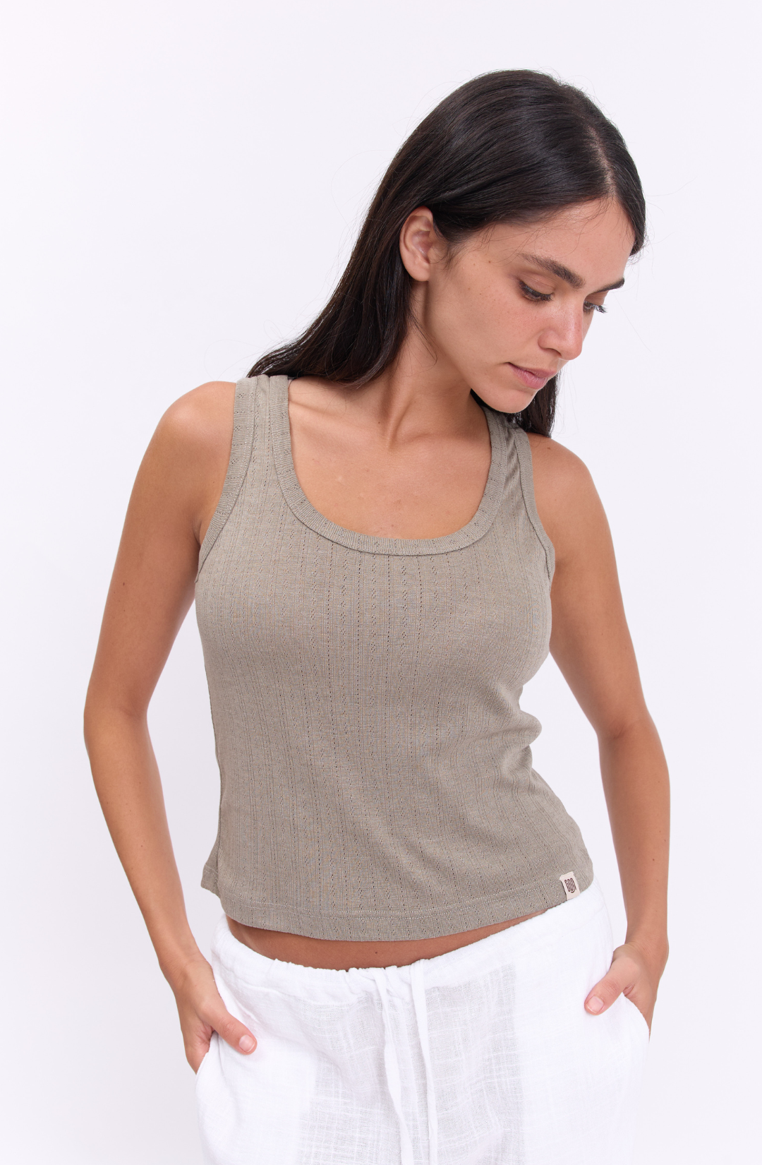 Tank top- olive pointeil