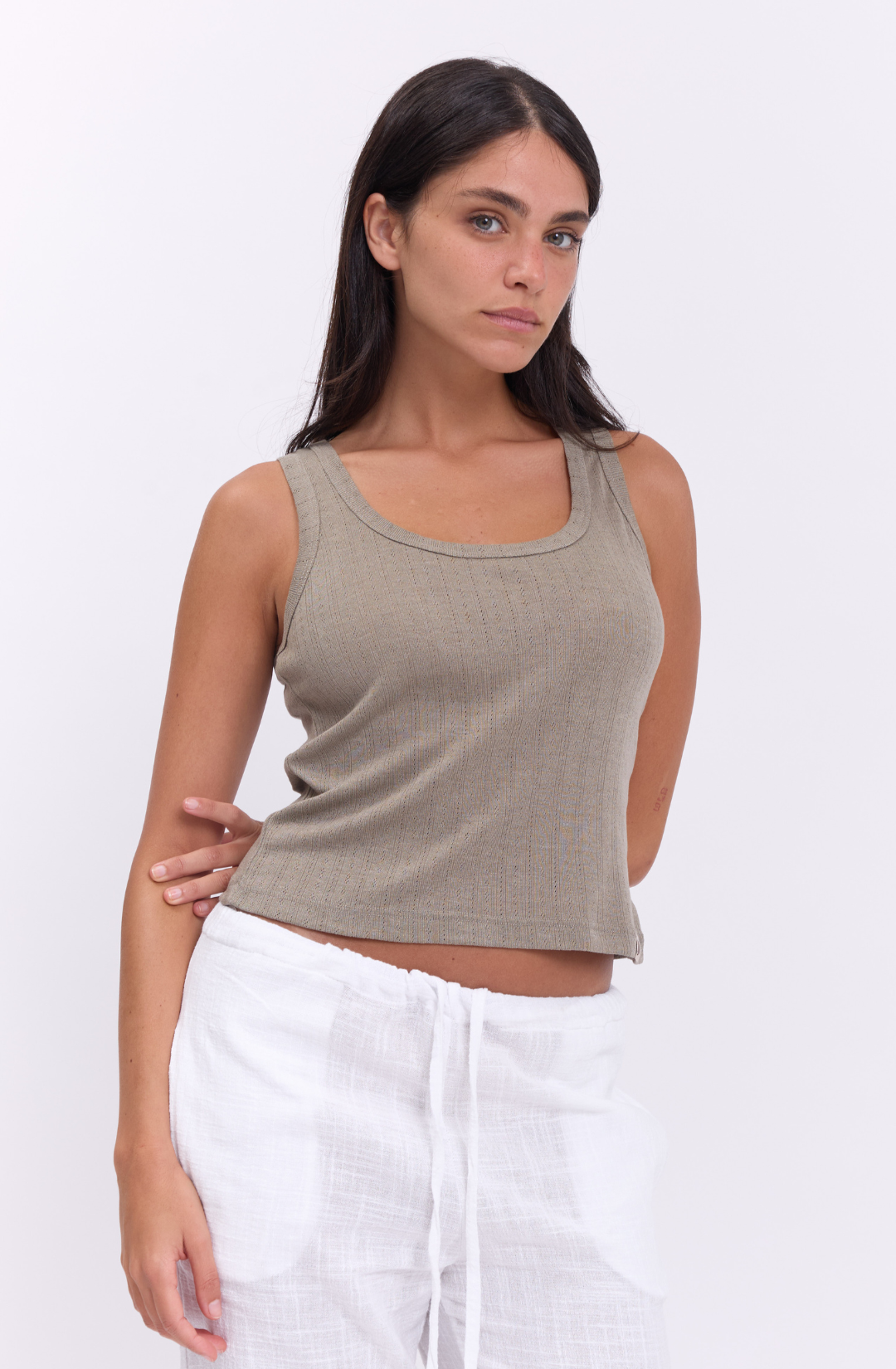 Tank top- olive pointeil