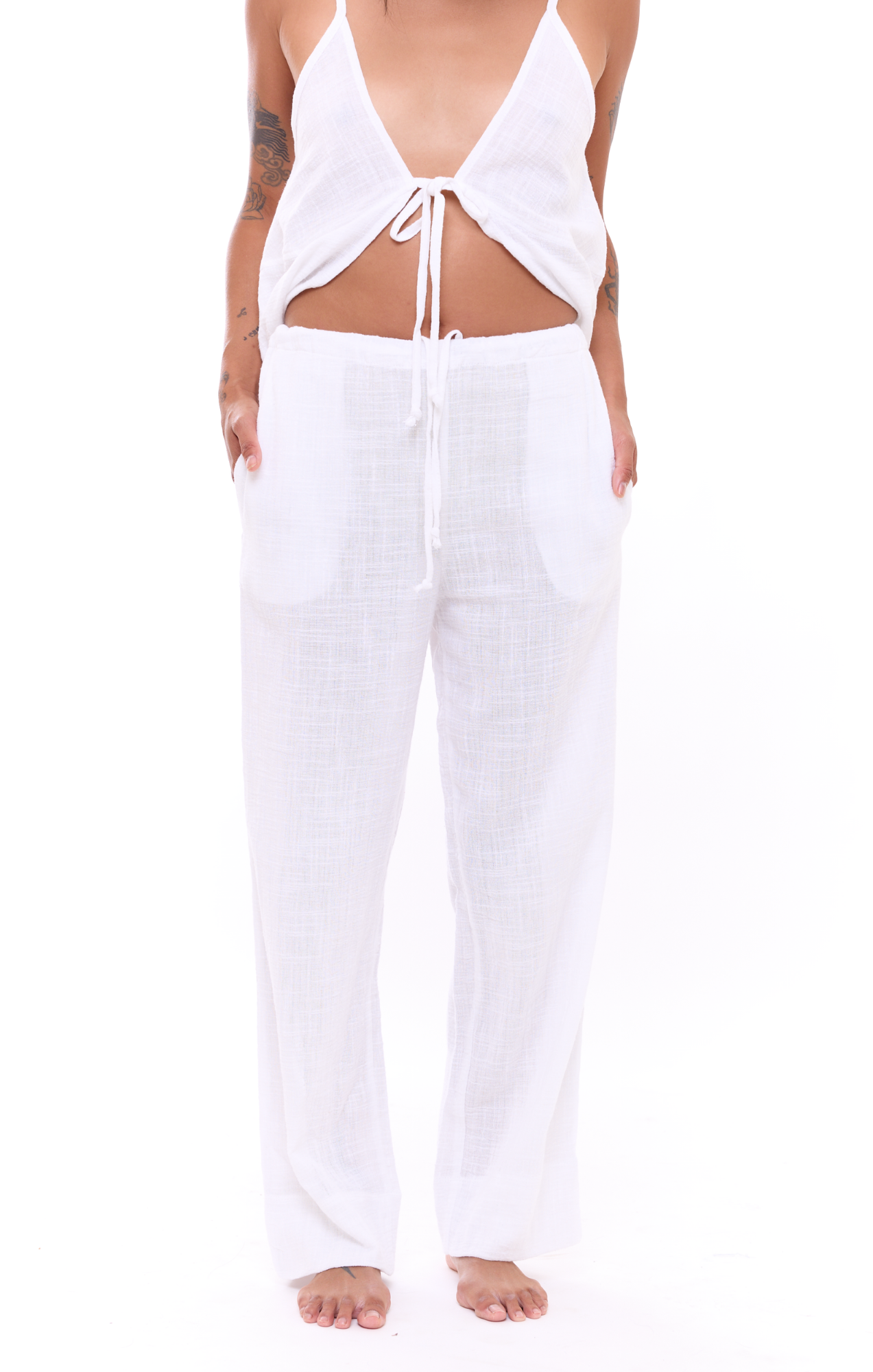 White texture - Woman Cotton Long Pants