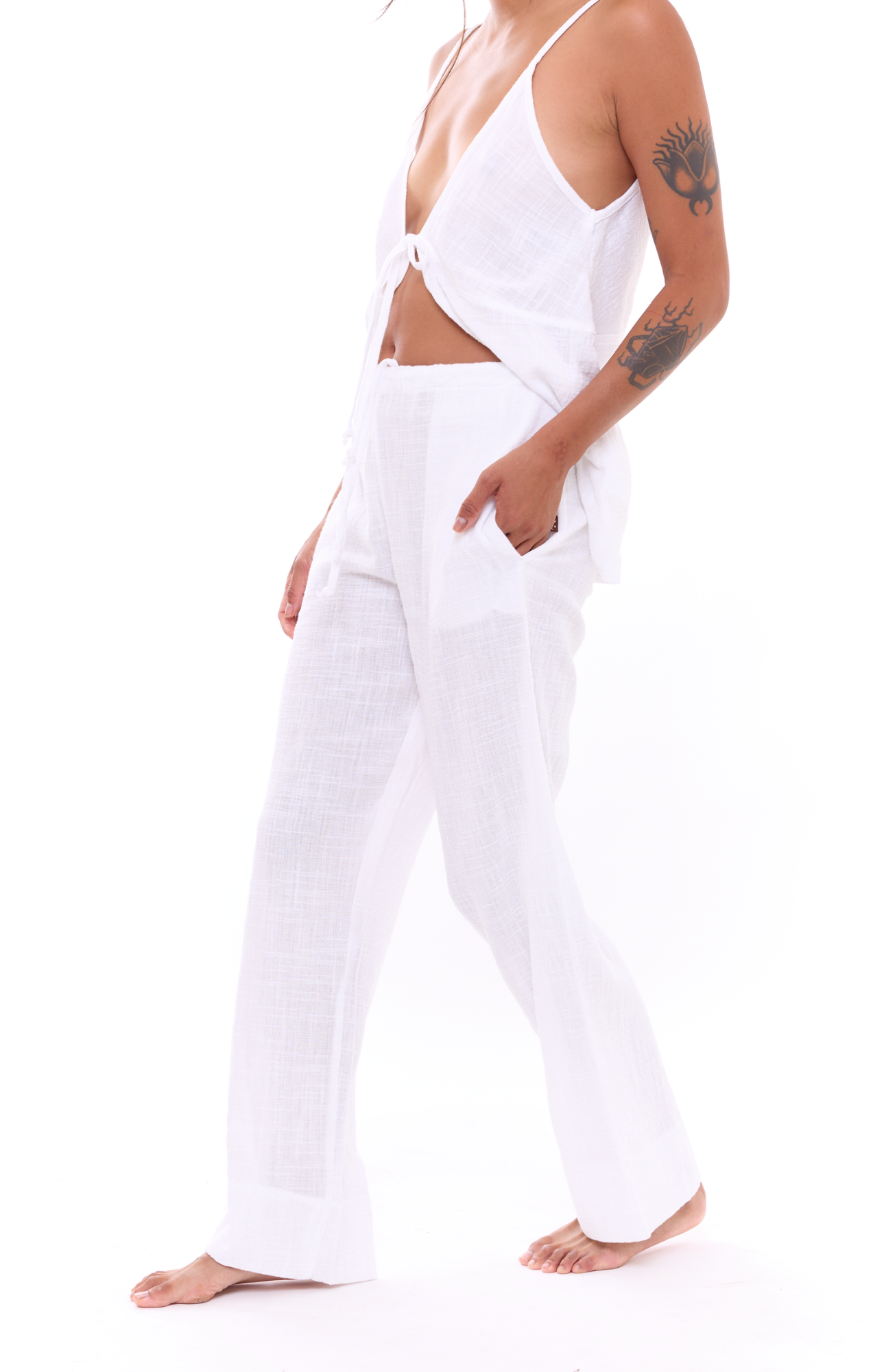 White texture - Woman Cotton Long Pants