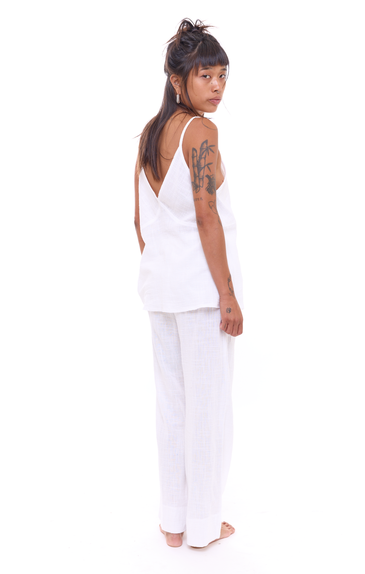 White texture - Woman Cotton Long Pants