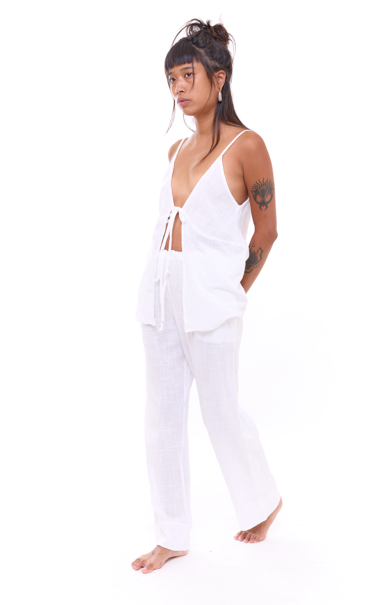 White texture - Woman Cotton Long Pants