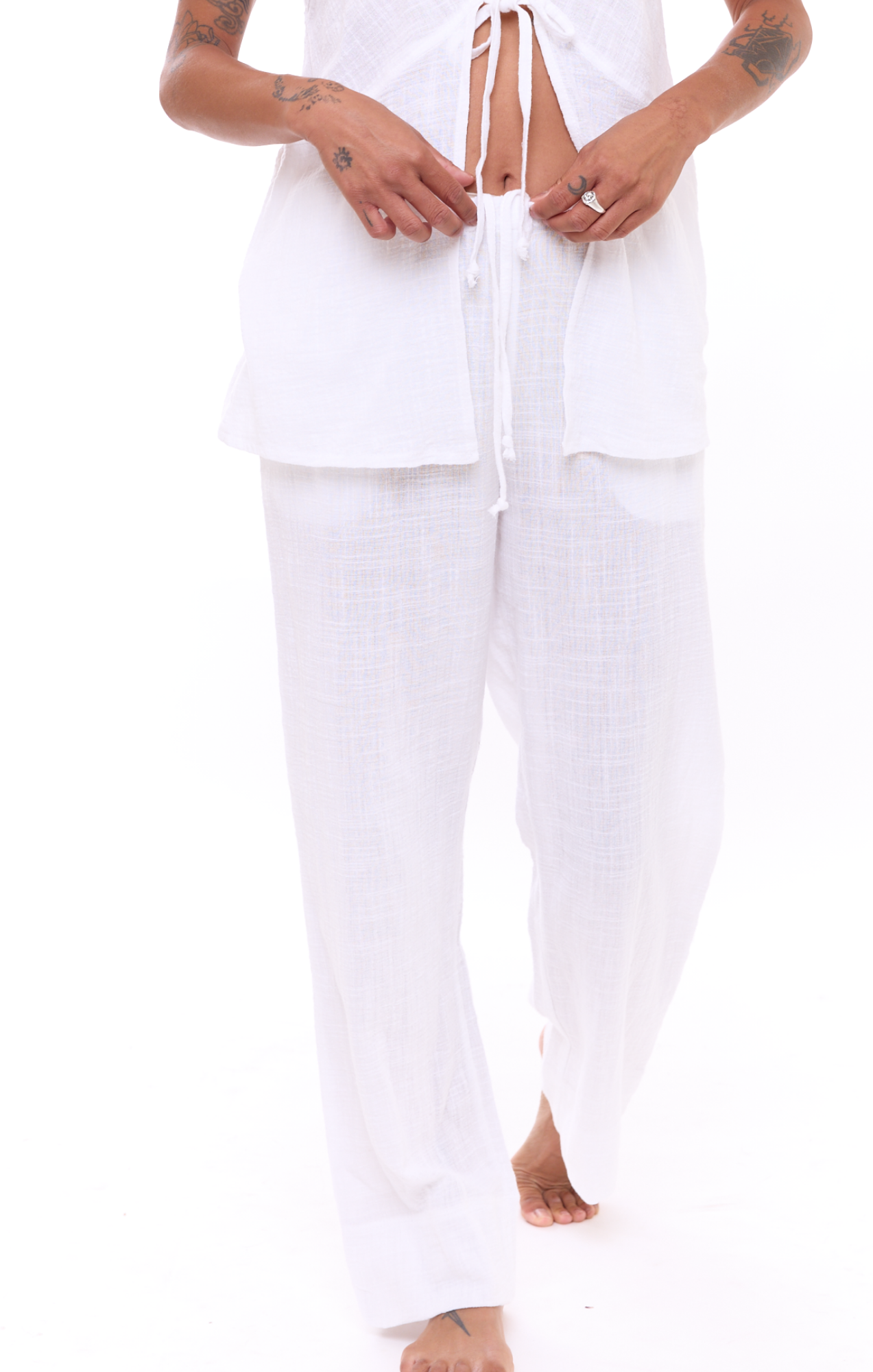 White texture - Woman Cotton Long Pants