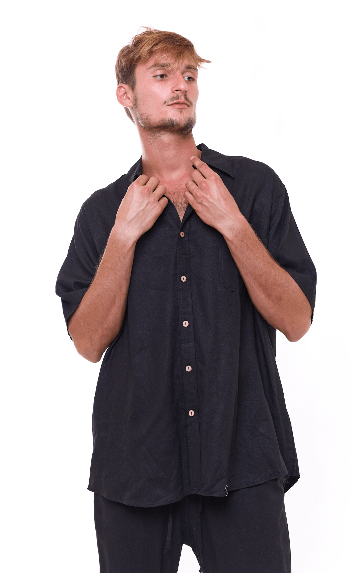 Black - Unisex Oversize Linen Shirt - GONSURFING