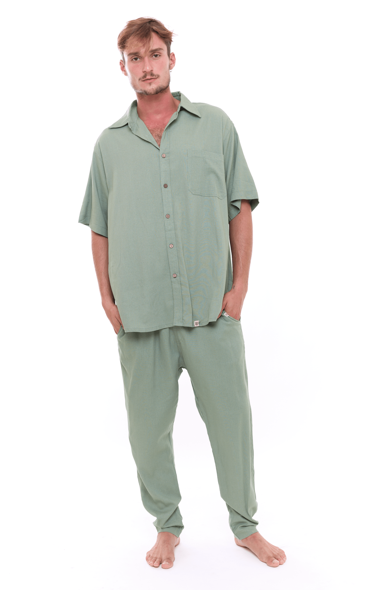 Green - Unisex Oversize Linen Shirt - GONSURFING