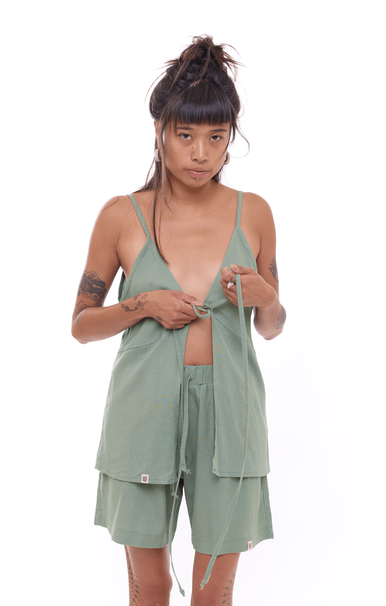 Green - Women Linen Top - GONSURFING