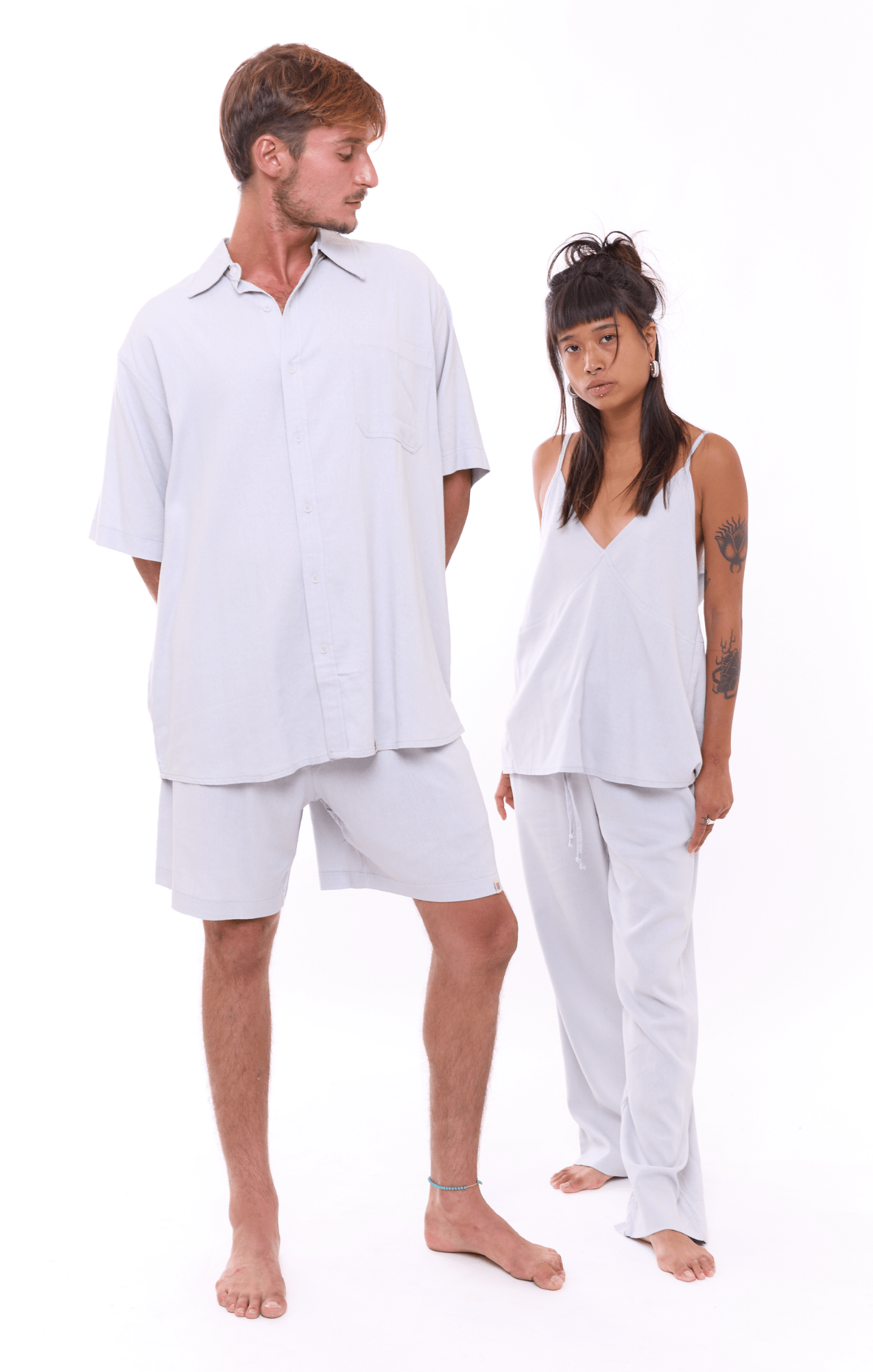 Light Gray - Unisex Oversize Linen Shirt - GONSURFING