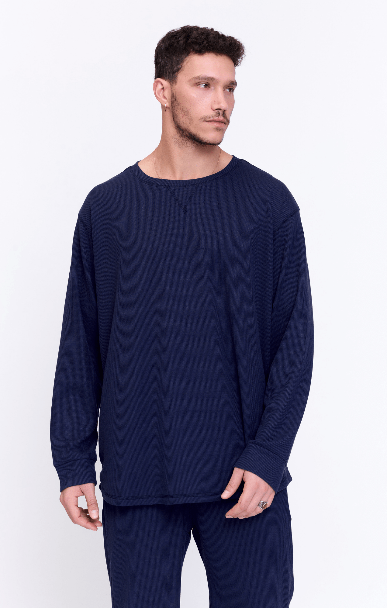 Navy - Waffle Long Shirt - GONSURFING