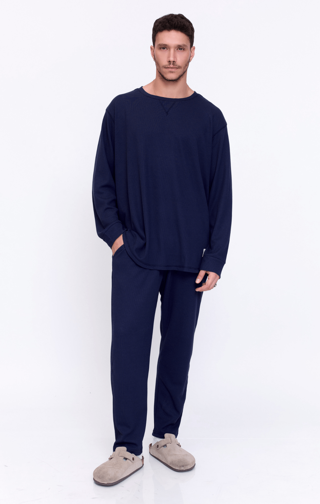 Navy - Waffle Long Shirt - GONSURFING