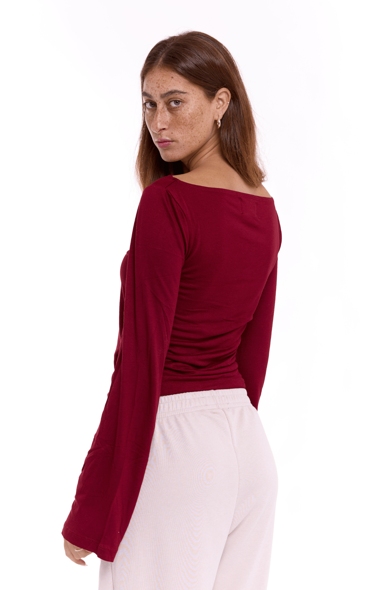 Off shoulder shirt - Wine, Burgundy - GONSURFING