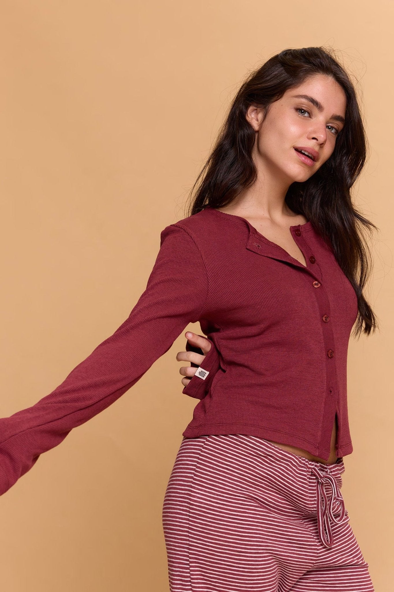 Rib cardigan - Burgundy color - GONSURFING