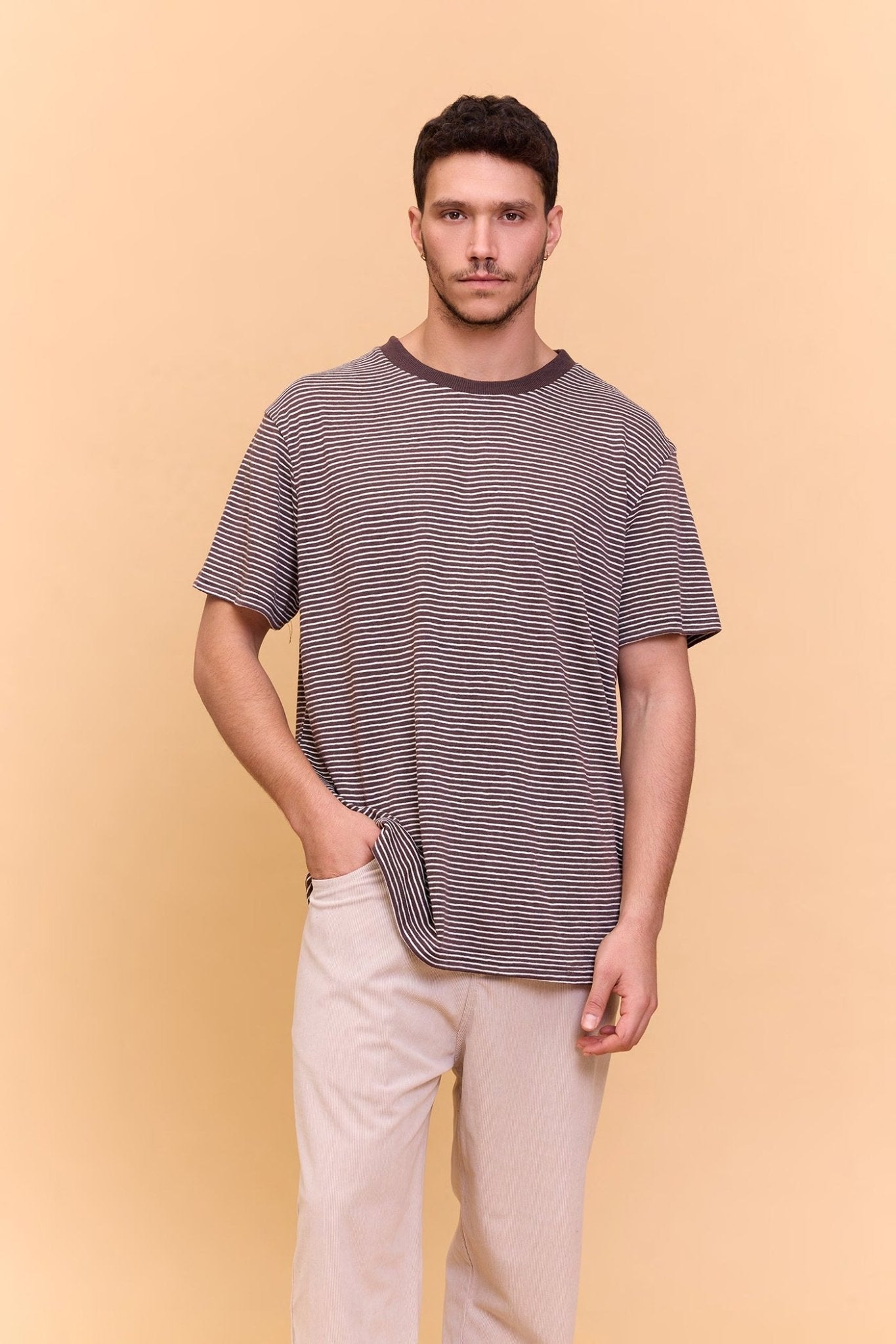 Striped T-shirt - Brown - GONSURFING