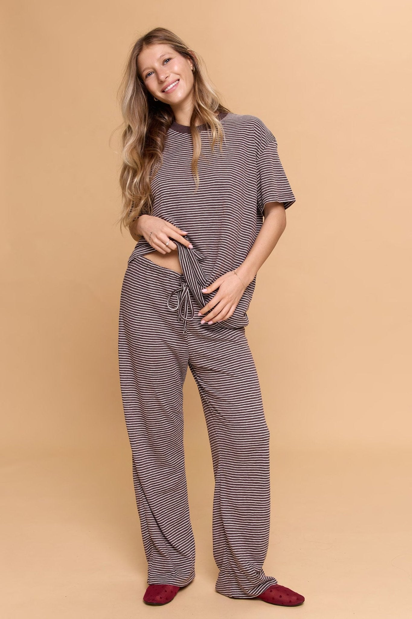 Striped T-shirt - Brown - GONSURFING