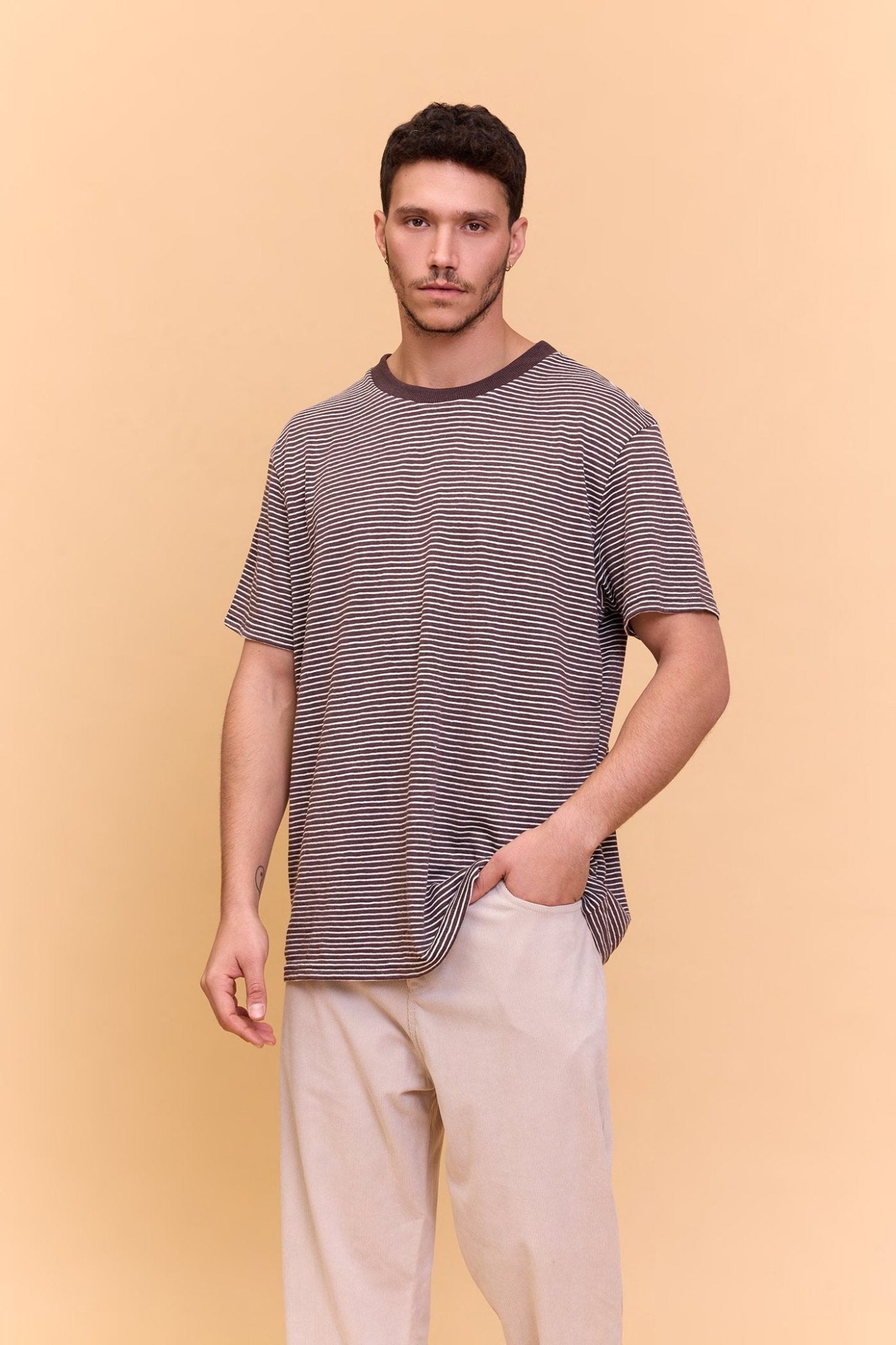 Striped T-shirt - Brown - GONSURFING