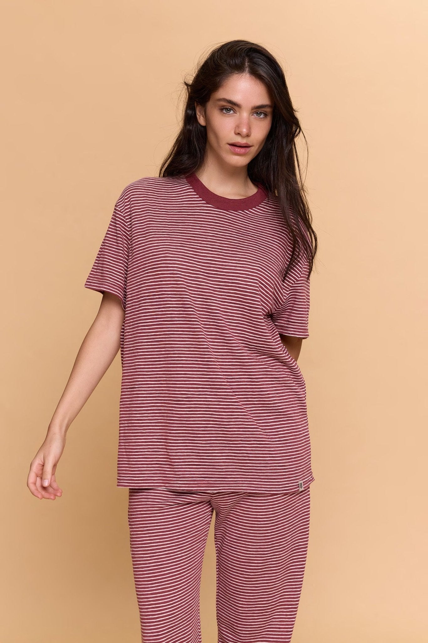 Striped T-shirt - Burgundy - GONSURFING