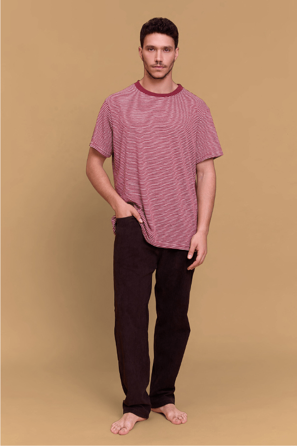 Striped T-shirt - Burgundy - GONSURFING