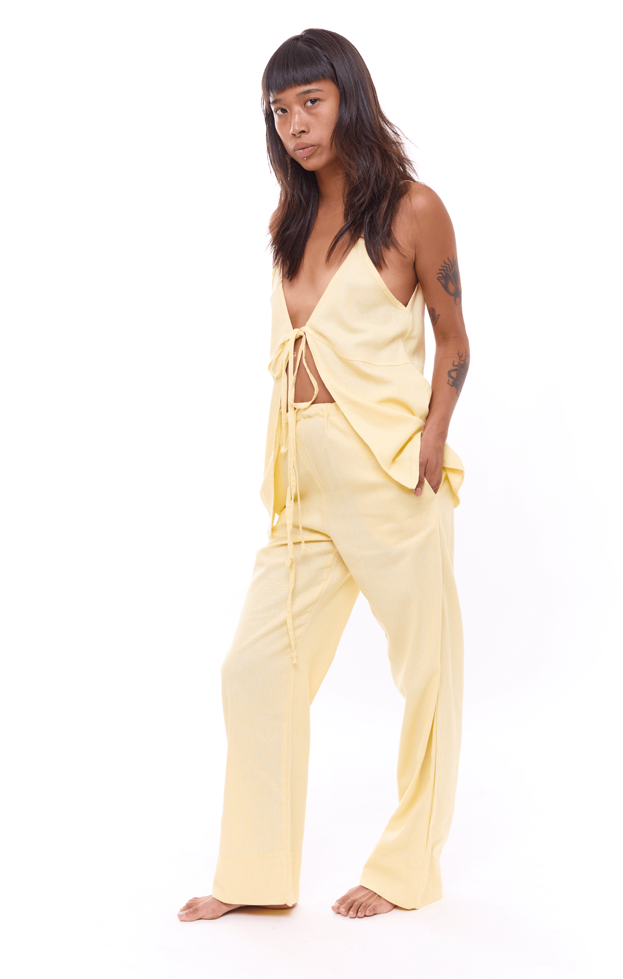 Yellow - Woman Linen Long Pants - GONSURFING