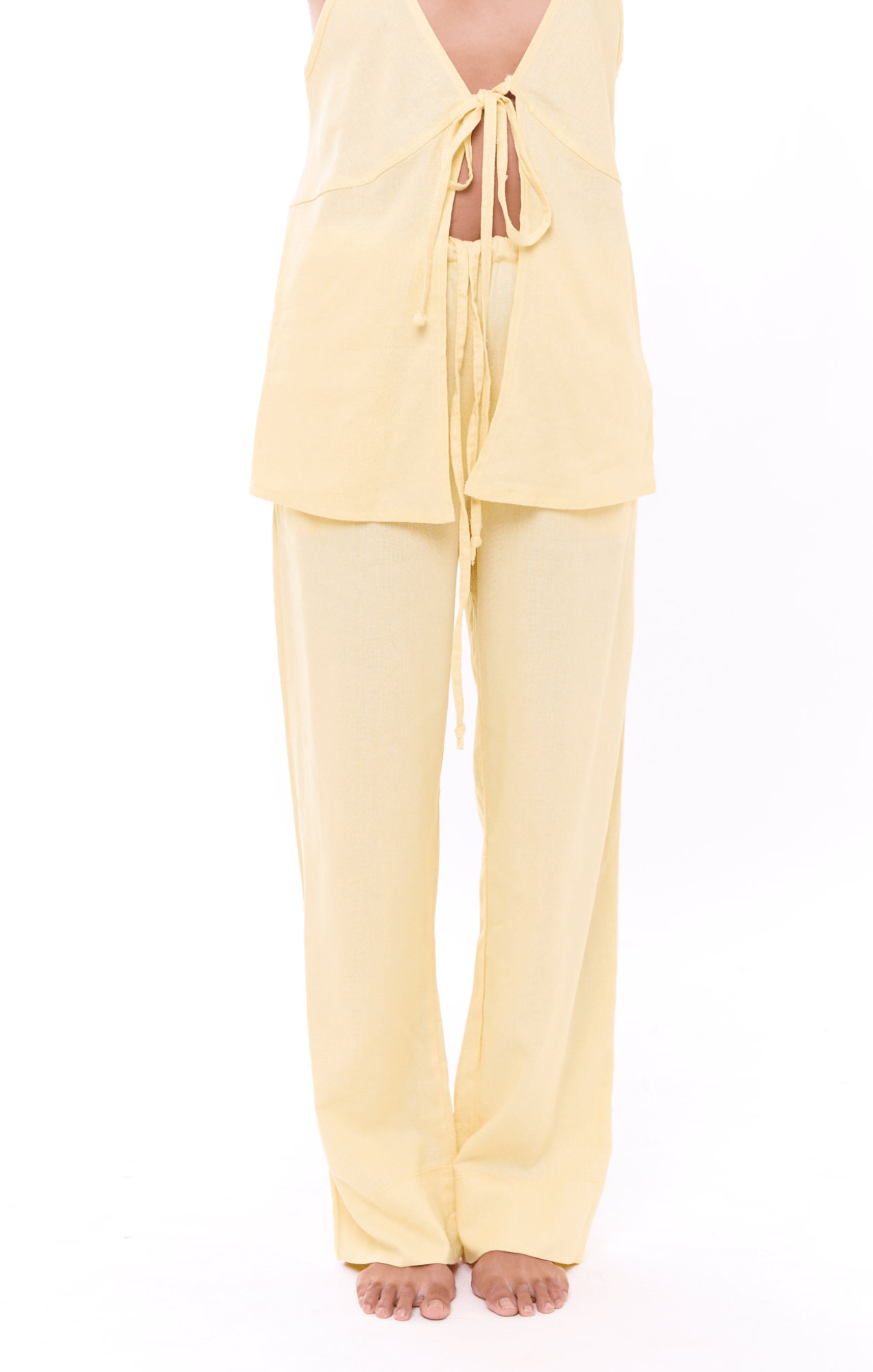 Yellow - Woman Linen Long Pants - GONSURFING